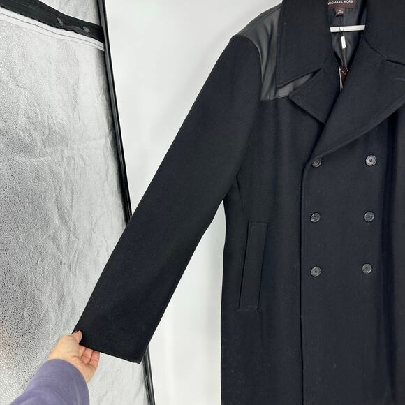 Michael Kors Men' Black Wool Double Breasted Trench Coat Size XL Classic $898 - Picture 7 of 12